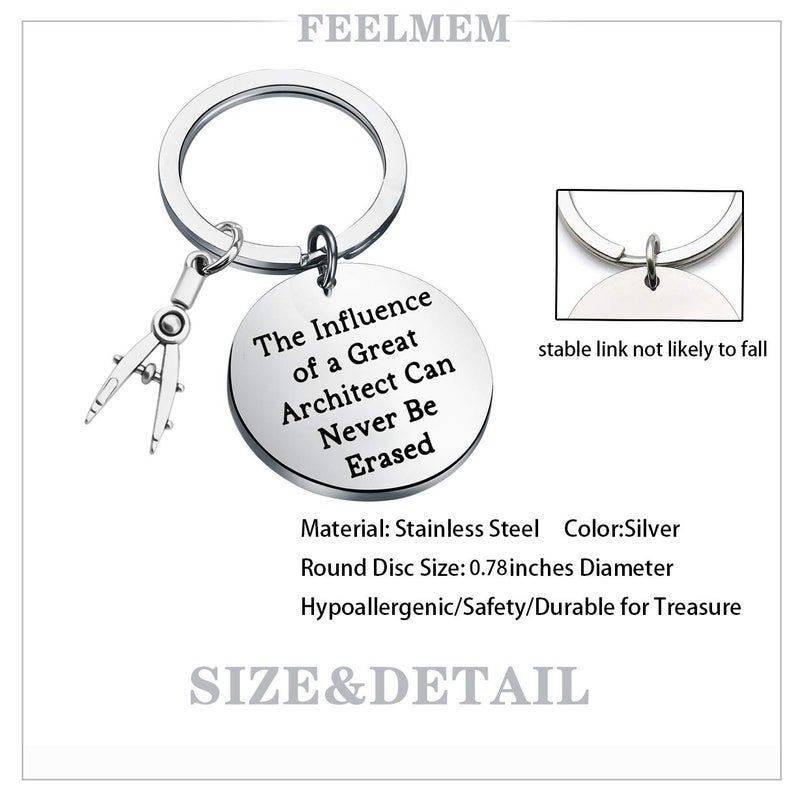 FEELMEM Architecture Keychain Architect Gift Architectural Engineer Appreciation Keychain The Influence of A Great Architect Can Never Be Erased Jewelry for Architect Engineers (silver) - Image 2